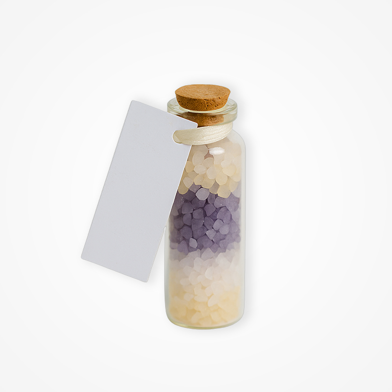 1marturie-sticluta-sare-strat-crem-mov-alb Mărturie Handmade – Sticluță cu Sare de Baie (3 Culori)