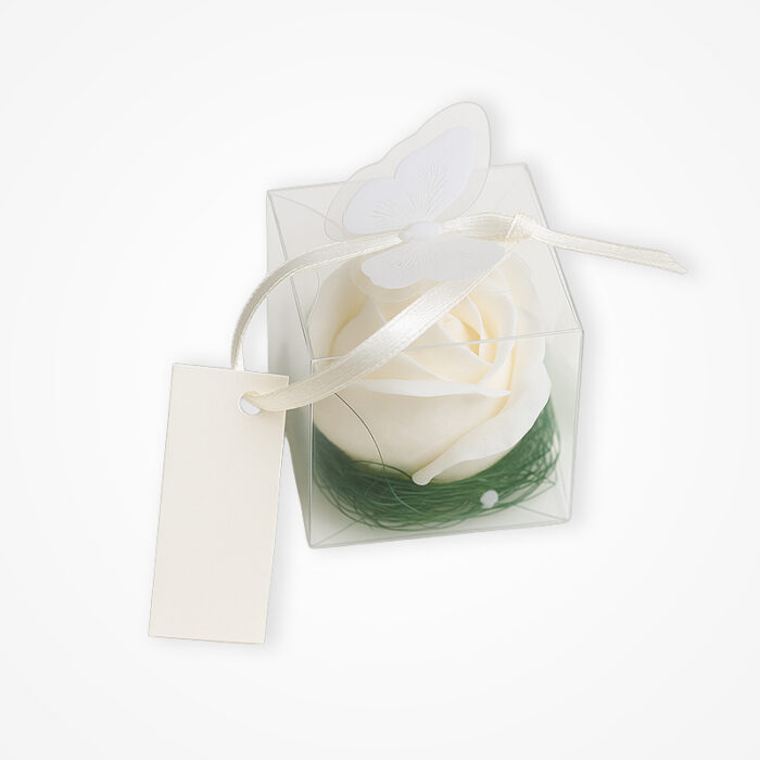 Mărturie Elegantă: Trandafir Alb în Cutiuță Transparentă - imagine 2