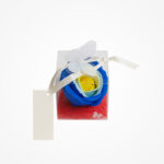 Mărturie Elegantă: Trandafir Albastru cu Galben în Cutiuță Transparentă - imagine 3