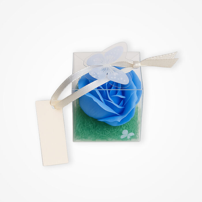 Mărturie Elegantă: Trandafir Bleu în Cutiuță Transparentă - imagine 3
