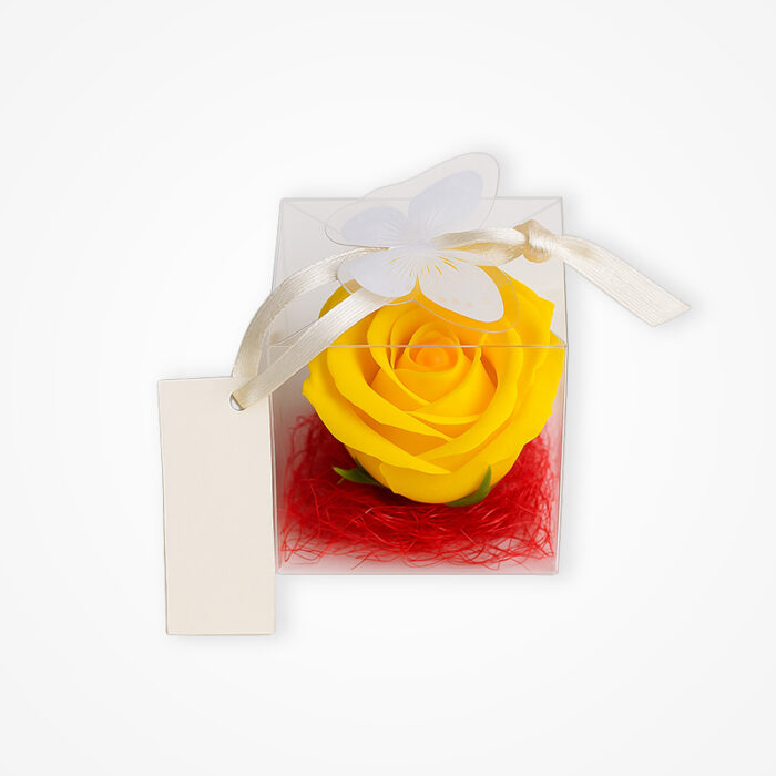 Mărturie Elegantă: Trandafir Galben în Cutiuță Transparentă - imagine 3