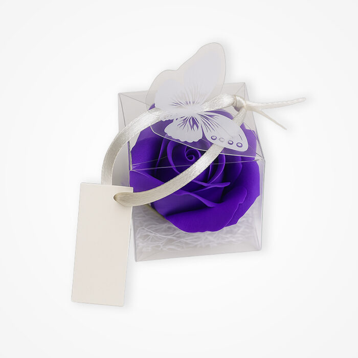 Mărturie Elegantă: Trandafir Mov în Cutiuță Transparentă - imagine 4