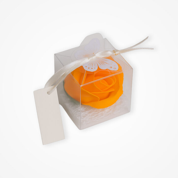 Mărturie Elegantă: Trandafir Portocaliu în Cutiuță Transparentă - imagine 4