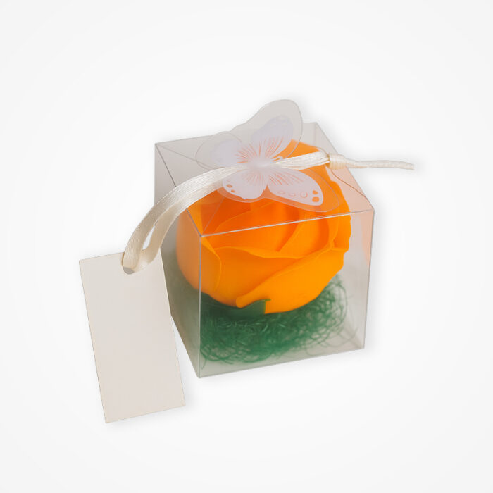 Mărturie Elegantă: Trandafir Portocaliu în Cutiuță Transparentă - imagine 2