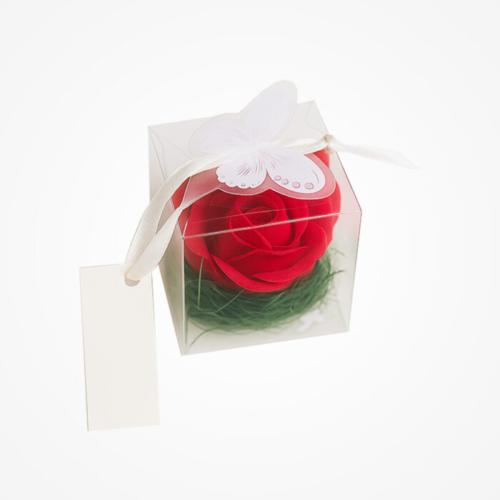 Mărturie Elegantă: Trandafir Roșu în Cutiuță Transparentă - imagine 2