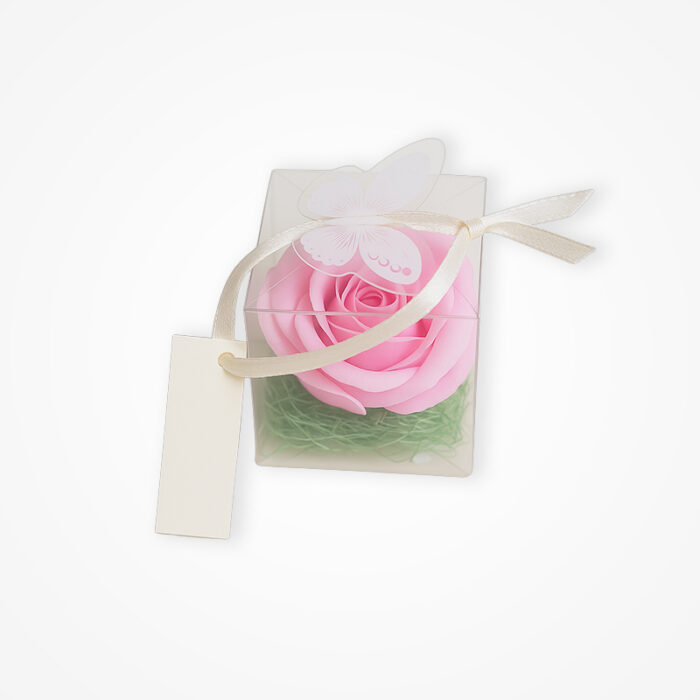 Mărturie Elegantă: Trandafir Roz în Cutiuță Transparentă - imagine 2
