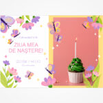 Invitație digitală pentru zi de naștere „Fluturi și tort” LI-A004