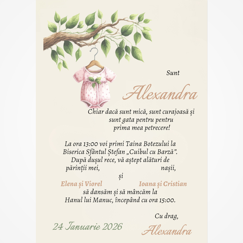 LI-B008 Invitație digitală pentru botez „O floare nouă în grădina familiei” LI-B008