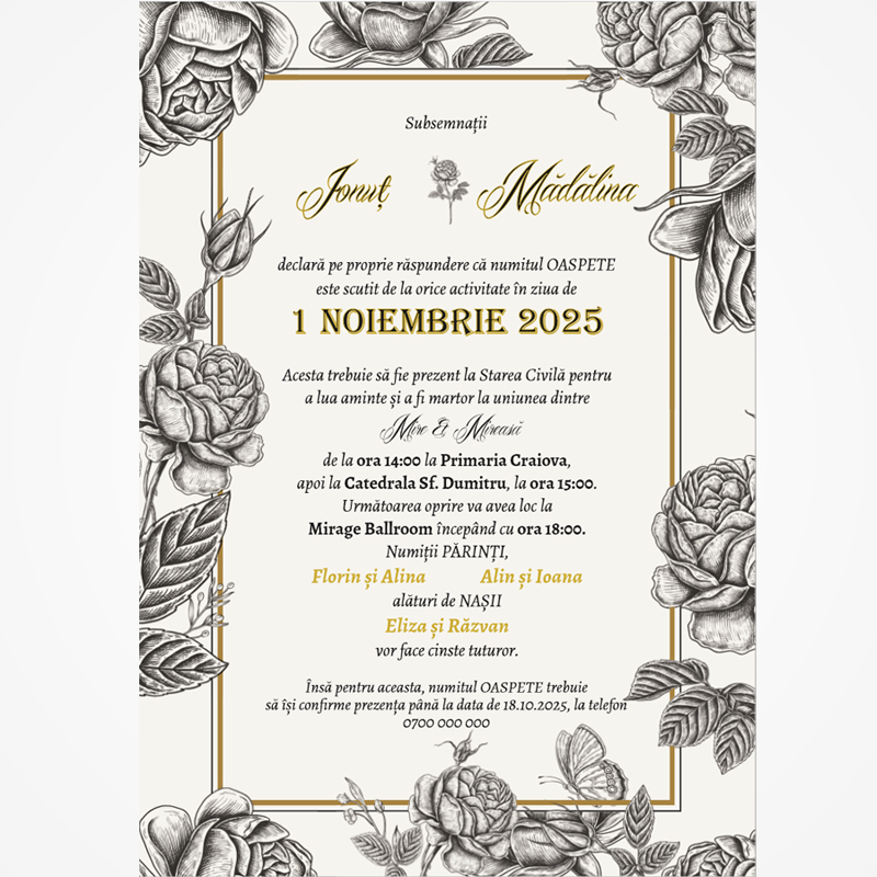 Li-N014 Invitație digitală nuntă „Declarație de prezență” LI-N014